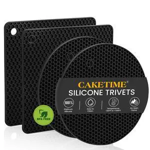 Silicone Trivets for Hot Dishes, Non-Slip Hot Pads for Kitchen Countertop Protector, Heat Resistant Mat for Hot Pots and Pans 4-Pack Food Grade Silicone Black Silicone Trivets for Hot Dishes, Non-Slip Hot Pads for Kitchen Countertop Protector, Heat Resistant Mat for Hot Pots and Pans 4-Pack Food Grade Silicone Black