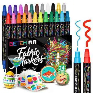 Betem 24 Colors Dual Tip Acrylic Paint Markers, Fabric Decorating Kits Premium Water-Based Acrylic Paint Pens Art Supplies for Fabric, Rock, Wood, Glass, Canvas, Ceramic, Teacher Appreciation Gift Betem 24 Colors Dual Tip Acrylic Paint Markers, Fabric Decorating Kits Premium Water-Based Acrylic Paint Pens Art Supplies for Fabric, Rock, Wood, Glass, Canvas, Ceramic, Teacher Appreciation Gift