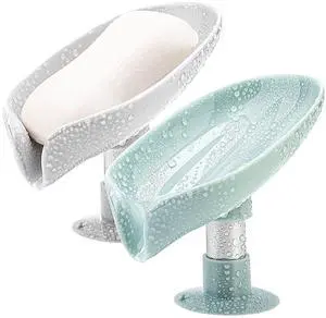 LBshmao-D 2 Pack Soap Holder Leaf-Shape Self Draining Soap Dish Holder, Not Punched Easy Clean Bar Soap Holder, with Suction Cup Soap Dish Suitable for Shower, Bathroom, Kitchen Sink (Grey + Green) LBshmao-D 2 Pack Soap Holder Leaf-Shape Self Draining Soap Dish Holder, Not Punched Easy Clean Bar Soap Holder, with Suction Cup Soap Dish Suitable for Shower, Bathroom, Kitchen Sink (Grey + Green)