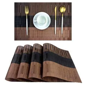 Placemats,Durable Placemats for Dining Table,Washable Woven Vinyl Kitchen Placemats Set of 4 (Brown) Placemats,Durable Placemats for Dining Table,Washable Woven Vinyl Kitchen Placemats Set of 4 (Brown)