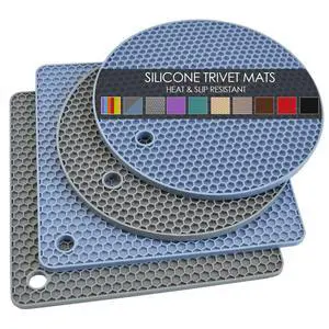 Trivets for Hot Dishes, 4 Pack Silicone Hot Pads for Kitchen, Non-Slip Heat Resistant Silicone Mat for Countertops, Spoon Rest, Multipurpose Food Grade Thick Trivet(Gray& Blue) Pot Holders Trivets for Hot Dishes, 4 Pack Silicone Hot Pads for Kitchen, Non-Slip Heat Resistant Silicone Mat for Countertops, Spoon Rest, Multipurpose Food Grade Thick Trivet(Gray& Blue) Pot Holders