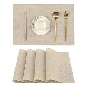 Leetaltree Beige Placemats Set of 4 - Heat-Resistant, Non-Slip Table Mats, Washable Woven Vinyl for Indoor & Outdoor Dining Leetaltree Beige Placemats Set of 4 - Heat-Resistant, Non-Slip Table Mats, Washable Woven Vinyl for Indoor & Outdoor Dining