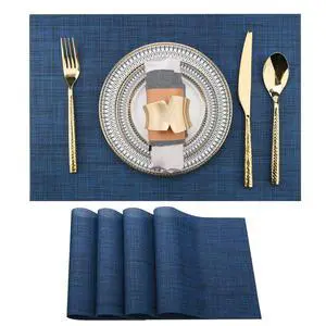 SLKQG Navy Blue Placemats Set of 4 - Easy Clean Washable Vinyl Placemats - Wipeable Heat Resistant Table Mats for Dining Table - 17x12 Inch (Navy Blue, 4) SLKQG Navy Blue Placemats Set of 4 - Easy Clean Washable Vinyl Placemats - Wipeable Heat Resistant Table Mats for Dining Table - 17x12 Inch (Navy Blue, 4)