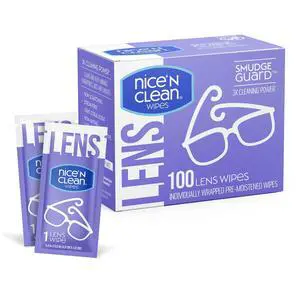 Nice 'n Clean SmudgeGuard Lens Cleaning Wipes (100 Total Wipes) | Pre-Moistened Individually Wrapped Wipes | Non-Scratching & Non-Streaking | Safe for Eyeglasses, Goggles, & Camera Lens Nice 'n Clean SmudgeGuard Lens Cleaning Wipes (100 Total Wipes) | Pre-Moistened Individually Wrapped Wipes | Non-Scratching & Non-Streaking | Safe for Eyeglasses, Goggles, & Camera Lens