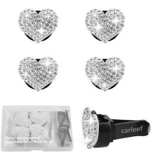 4PCS Heart-Shaped Car Vent Clips with Rhinestone,Bling Air Vent Clips Car Decorations,Premium Shiny Car Clips for Vents CCar Accessories Interior for Cars,Trucks,SUVs (White) 4PCS Heart-Shaped Car Vent Clips with Rhinestone,Bling Air Vent Clips Car Decorations,Premium Shiny Car Clips for Vents CCar Accessories Interior for Cars,Trucks,SUVs (White)