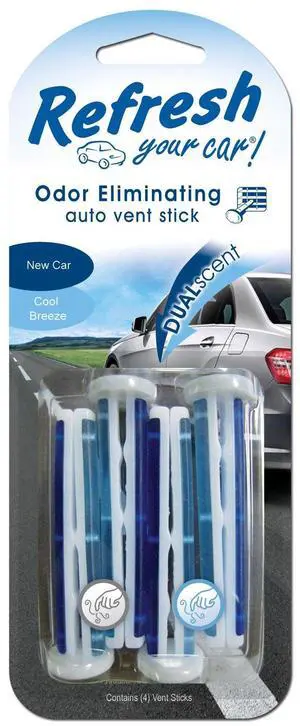 Refresh Your Car Car Air Freshener, Odor Eliminator, Set of 4 Auto Dual Scent Vent Sticks, New Car and Cool Breeze Scent, Refresh Your Car Refresh Your Car Car Air Freshener, Odor Eliminator, Set of 4 Auto Dual Scent Vent Sticks, New Car and Cool Breeze Scent, Refresh Your Car