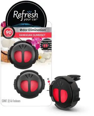 Refresh Your Car Mini Diffuser Car Air Fresheners, Hawaiian Sunrise Scent, 2 Pack, Convenient Car Diffuser Refresh Your Car Mini Diffuser Car Air Fresheners, Hawaiian Sunrise Scent, 2 Pack, Convenient Car Diffuser
