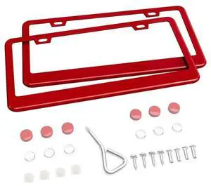 Ohuhu Matte Aluminum License Plate Frame with Red Screw Caps Ohuhu Matte Aluminum License Plate Frame with Red Screw Caps