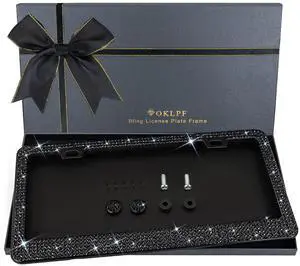 Bling License Plate Frame for Women, 1PCS Sparkly License Plate Frames| Over 1200 pcs 14 Facets Bedazzled Clear Glass Diamond Rhinestone Crystals w/Free Glitter Diamond Box (Black) Bling License Plate Frame for Women, 1PCS Sparkly License Plate Frames| Over 1200 pcs 14 Facets Bedazzled Clear Glass Diamond Rhinestone Crystals w/Free Glitter Diamond Box (Black)