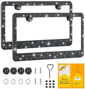 FIISFIIS Bling License Plate Frame for Women,2 Pack Premium Stainless Steel Rhinestone License Plate Holder,Handmade Glitter Crystal Diamond Girl Lincense Plate Tag Cover,Bedazzled Sparkly-Black FIISFIIS Bling License Plate Frame for Women,2 Pack Premium Stainless Steel Rhinestone License Plate Holder,Handmade Glitter Crystal Diamond Girl Lincense Plate Tag Cover,Bedazzled Sparkly-Black