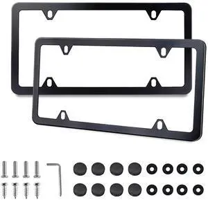 Lrokimg Black License Plate Frames 2 Pack, License Plate Holders Stainless Steel, Universal US Car License Plate Covers with Screws Washers Caps (4 Holes) Lrokimg Black License Plate Frames 2 Pack, License Plate Holders Stainless Steel, Universal US Car License Plate Covers with Screws Washers Caps (4 Holes)