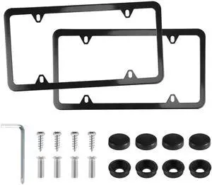 LivTee 4 Holes Stainless Steel License Plate Frames, 2 PCS Car Licence Plate Covers, Automotive Exterior Accessories Slim Design with Bolts Washer Caps for US Vehicles, Black LivTee 4 Holes Stainless Steel License Plate Frames, 2 PCS Car Licence Plate Covers, Automotive Exterior Accessories Slim Design with Bolts Washer Caps for US Vehicles, Black