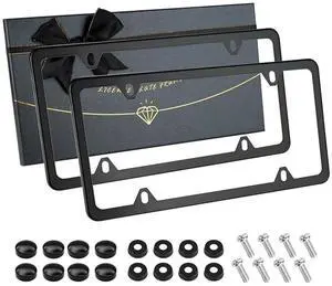 Black Matte License Plate Frames 2 Pack, Stainless Steel License Plate Cover, License Plate Holder with 4 Holes, Universal Tag Frames with Screws for car Front and Rear Black Matte License Plate Frames 2 Pack, Stainless Steel License Plate Cover, License Plate Holder with 4 Holes, Universal Tag Frames with Screws for car Front and Rear