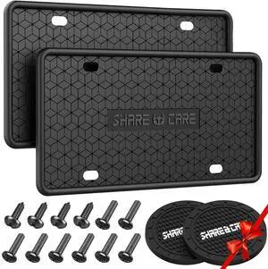 QiqaMole 2 Pack Silicone License Plate Frame, Front Back License Plate Cover, License Plate Bracket Holder Rust-Proof Rattle-Proof Weather-Proof for US CA Standard Car & 2Pcs Water Coaster (Black) QiqaMole 2 Pack Silicone License Plate Frame, Front Back License Plate Cover, License Plate Bracket Holder Rust-Proof Rattle-Proof Weather-Proof for US CA Standard Car & 2Pcs Water Coaster (Black)