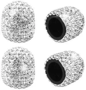 4 Pack Bling Valve Stem Caps, Sparkling White Handmade Crystal Rhinestone Car Tire Valve Caps Bling Car Stem Covers Xmas Decor Chrome Attractive Dustproof 4 Pack Bling Valve Stem Caps, Sparkling White Handmade Crystal Rhinestone Car Tire Valve Caps Bling Car Stem Covers Xmas Decor Chrome Attractive Dustproof