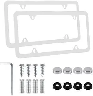 Alpmosn 2PCS Stainless Steel License Plate Frames, 4 Holes Car Licence Plate Covers with Screws Washers and Caps, Car Exterior Accessories, License Plate Holder for US Vehicles (White) Alpmosn 2PCS Stainless Steel License Plate Frames, 4 Holes Car Licence Plate Covers with Screws Washers and Caps, Car Exterior Accessories, License Plate Holder for US Vehicles (White)
