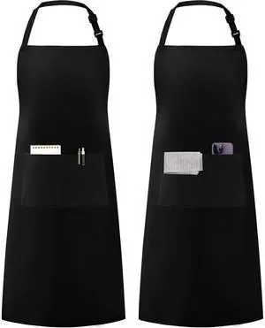 Syntus Adjustable Bib Apron with 2 Pockets Cooking Kitchen Aprons for Women Men Chef, Basic Black 2 Polyester Syntus Adjustable Bib Apron with 2 Pockets Cooking Kitchen Aprons for Women Men Chef, Basic Black 2 Polyester