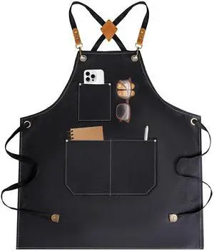 YELEGAI Aprons For Women Men With Large Pockets, Waterproof Cotton Chef Aprons For Cooking Server Grilling Bbq Kitchen Gardening (1, Pure Black) YELEGAI Aprons For Women Men With Large Pockets, Waterproof Cotton Chef Aprons For Cooking Server Grilling Bbq Kitchen Gardening (1, Pure Black)
