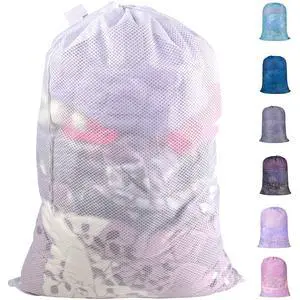 Polecasa Heavy Duty Diamond Mesh Laundry Bags 24x36" - Machine Washable Large Commercial Grade Laundry Bag with Drawstring & ID Tag for College Dorms, Travel, Sports Equipment White Polecasa Heavy Duty Diamond Mesh Laundry Bags 24x36" - Machine Washable Large Commercial Grade Laundry Bag with Drawstring & ID Tag for College Dorms, Travel, Sports Equipment White