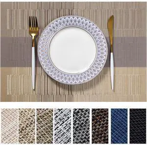 LEXMORE Placemats Set of 4 Vinyl/Plastic Woven Place Mats for Kitchen Table Indoor/Outdoor Washable Placemat Wipeable Dining Table Mats(Gold Dune) LEXMORE Placemats Set of 4 Vinyl/Plastic Woven Place Mats for Kitchen Table Indoor/Outdoor Washable Placemat Wipeable Dining Table Mats(Gold Dune)