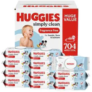 Huggies Simply Clean Unscented Baby Diaper Wipes, 11 Flip-Top Packs (704 Wipes Total), Packaging May Vary Huggies Simply Clean Unscented Baby Diaper Wipes, 11 Flip-Top Packs (704 Wipes Total), Packaging May Vary
