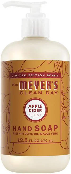 Mrs. MEYER'S CLEAN DAY Liquid Hand Soap, Cruelty Free & Hand Wash Made with Essential Oils, Apple Cider Scent, 12.5 Fl oz Bottle (Pack of 1) Mrs. MEYER'S CLEAN DAY Liquid Hand Soap, Cruelty Free & Hand Wash Made with Essential Oils, Apple Cider Scent, 12.5 Fl oz Bottle (Pack of 1)