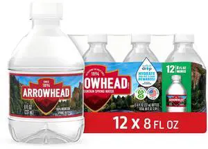Arrowhead Mountain Spring Water Bottles, 12 Pack - Still Bottled Water with Naturally Occurring Minerals & Electrolytes for Taste - 8 Fl Oz Arrowhead Mountain Spring Water Bottles, 12 Pack - Still Bottled Water with Naturally Occurring Minerals & Electrolytes for Taste - 8 Fl Oz