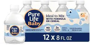 Pure Life Baby, Purified Water with Minerals Added for Taste, Ideal to Mix with Formula or Cereal - No Fluoride Added & 3x Filtered for Quality - 8 Fl Oz Mini Bottles Pure Life Baby, Purified Water with Minerals Added for Taste, Ideal to Mix with Formula or Cereal - No Fluoride Added & 3x Filtered for Quality - 8 Fl Oz Mini Bottles