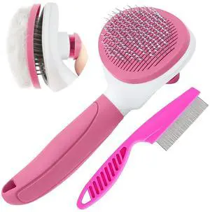 Cat Brushes for Indoor Cats, Dog Brush for Shedding with Metal Cat Comb, Self Cleaning Pet Hair Brush with Release Button for Grooming Kitten(Pink) Cat Brushes for Indoor Cats, Dog Brush for Shedding with Metal Cat Comb, Self Cleaning Pet Hair Brush with Release Button for Grooming Kitten(Pink)