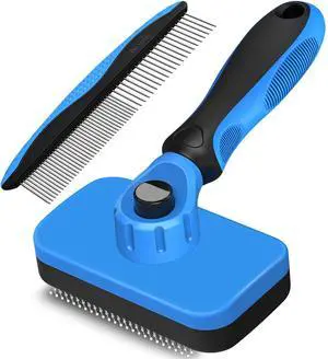 2PCS Self Cleaning Slicker Brush & Dog Comb - Skin Friendly Deshedding Grooming Tool for Dogs, Cats and Small Animals, Professional Deshedding Dematting Tool for Long and Short Haired Pets (Blue) 2PCS Self Cleaning Slicker Brush & Dog Comb - Skin Friendly Deshedding Grooming Tool for Dogs, Cats and Small Animals, Professional Deshedding Dematting Tool for Long and Short Haired Pets (Blue)