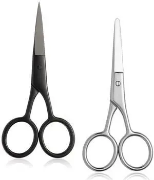 2PCS Small Grooming Scissors for Men and Women, Facial Hair Trimming Scissors with Straight & Rounded Safety Tips for Eyebrows, Nose Hair, Beard, Mustache, Eyelashes, and Ear Hair - Silver & Black 2PCS Small Grooming Scissors for Men and Women, Facial Hair Trimming Scissors with Straight & Rounded Safety Tips for Eyebrows, Nose Hair, Beard, Mustache, Eyelashes, and Ear Hair - Silver & Black