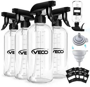 Veco 15oz Graduated Spray Bottles, 4-Pack 360° Any-Angle Spraying for Easy Dilution, Leak-Resistant spray bottles for Cleaning, Plants, Hair & Pet Use + Foldable Funnel Veco 15oz Graduated Spray Bottles, 4-Pack 360° Any-Angle Spraying for Easy Dilution, Leak-Resistant spray bottles for Cleaning, Plants, Hair & Pet Use + Foldable Funnel