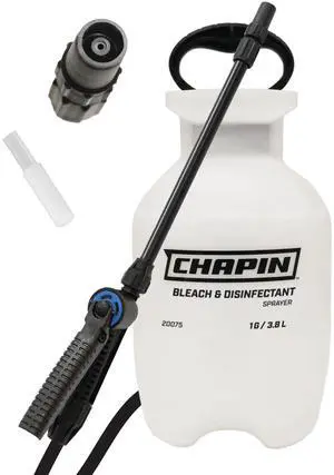 Chapin 20075 Bleach Pump Sprayer, 1Gallon, Lawn & Garden, BleachResistant Poly Tank, FunnelTop, AntiClog Filter, Adjustable Cone Nozzle, 40" Hose for Cleaning, Mold & Disinfecting Applications Chapin 20075 Bleach Pump Sprayer, 1Gallon, Lawn & Garden, BleachResistant Poly Tank, FunnelTop, AntiClog Filter, Adjustable Cone Nozzle, 40" Hose for Cleaning, Mold & Disinfecting Applications