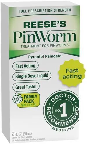 REESE'S PINWORM Medicine Liquid for Entire Family, Full Prescription Strength, 2 Oz, #1 Doctor Recommended Single Dose Pyrantel Pamoate Dewormer for Adults & Kids Ages 2+, Banana Flavor REESE'S PINWORM Medicine Liquid for Entire Family, Full Prescription Strength, 2 Oz, #1 Doctor Recommended Single Dose Pyrantel Pamoate Dewormer for Adults & Kids Ages 2+, Banana Flavor