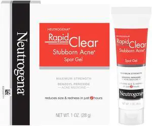 Neutrogena Rapid Clear Stubborn Acne Spot Treatment Gel, Maximum Strength 10% Benzoyl Peroxide Treatment Medication for Acne Prone Skin, Pimple Cream Reduces Size & Redness, 1 oz Neutrogena Rapid Clear Stubborn Acne Spot Treatment Gel, Maximum Strength 10% Benzoyl Peroxide Treatment Medication for Acne Prone Skin, Pimple Cream Reduces Size & Redness, 1 oz
