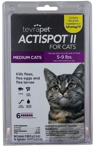 TevraPet Actispot II Flea Treatment for Small and Medium Cats 5-9 lbs | 6 Doses | Powerful Prevention and Control, Clear TevraPet Actispot II Flea Treatment for Small and Medium Cats 5-9 lbs | 6 Doses | Powerful Prevention and Control, Clear
