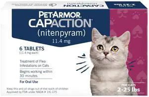 PetArmor CAPACTION (nitenpyram) Oral Flea Treatment for Cats, Cat Flea Treatment Pill, Fast Acting Tablets Start Killing in 30 Minutes, 2-25 lbs, 6 Doses PetArmor CAPACTION (nitenpyram) Oral Flea Treatment for Cats, Cat Flea Treatment Pill, Fast Acting Tablets Start Killing in 30 Minutes, 2-25 lbs, 6 Doses