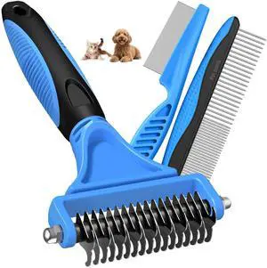 3PCS Pet Grooming Rake & Metal Comb & Flea Comb for Cats and Dogs, Double-Sided Dematting Tool, Extra-Wide Deshedding Dog Brush for Long Hair to Effectively Remove Tangles, Knots and Mats (Blue) 3PCS Pet Grooming Rake & Metal Comb & Flea Comb for Cats and Dogs, Double-Sided Dematting Tool, Extra-Wide Deshedding Dog Brush for Long Hair to Effectively Remove Tangles, Knots and Mats (Blue)