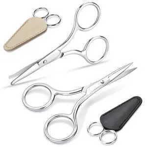 2Pcs Facial Hair Small Grooming Scissors For Men & Women - Eyebrow, Nose Hair, Mustache, Beard, Eyelashes, Ear Hair Trimming Kit, Pointed Scissors and Round Scissors, Travel Friendly Mini Scissors Set 2Pcs Facial Hair Small Grooming Scissors For Men & Women - Eyebrow, Nose Hair, Mustache, Beard, Eyelashes, Ear Hair Trimming Kit, Pointed Scissors and Round Scissors, Travel Friendly Mini Scissors Set