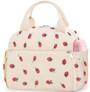 KUBYA Lunch Box for Women, Cute Strawberry Corduroy Insulated Lunch Bag Women Reusable Work Leakproof Simple Adults Large Lunch Boxes Tote Bag Men Cooler Bag KUBYA Lunch Box for Women, Cute Strawberry Corduroy Insulated Lunch Bag Women Reusable Work Leakproof Simple Adults Large Lunch Boxes Tote Bag Men Cooler Bag