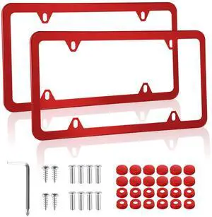 Alpmosn 2PCS Stainless Steel License Plate Frames, 4 Holes Car Licence Plate Covers with Screws Washers and Caps, Car Exterior Accessories, License Plate Holder for US Vehicles (Red) Alpmosn 2PCS Stainless Steel License Plate Frames, 4 Holes Car Licence Plate Covers with Screws Washers and Caps, Car Exterior Accessories, License Plate Holder for US Vehicles (Red)