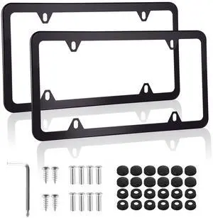 Alpmosn 2PCS Stainless Steel License Plate Frames, 4 Holes Car Licence Plate Covers with Screws Washers and Caps, Car Exterior Accessories, License Plate Holder for US Vehicles (Black) Alpmosn 2PCS Stainless Steel License Plate Frames, 4 Holes Car Licence Plate Covers with Screws Washers and Caps, Car Exterior Accessories, License Plate Holder for US Vehicles (Black)