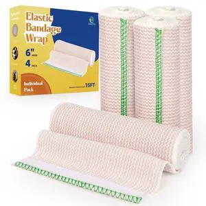 6" Elastic Bandage Wrap Compression Bandage for Waist Leg, 4 Pack 6" Elastic Bandage Wrap Compression Bandage for Waist Leg, 4 Pack