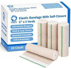 Elastic Bandage Wrap Roll x 5 Yards Self-Closure Compression (10, 6 INCH (Pack of 10)) Elastic Bandage Wrap Roll x 5 Yards Self-Closure Compression (10, 6 INCH (Pack of 10))