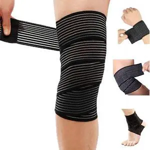 Elastic Knee Wrap Compression Bandage Brace, Black, 1pcs, 70.8 inch Elastic Knee Wrap Compression Bandage Brace, Black, 1pcs, 70.8 inch