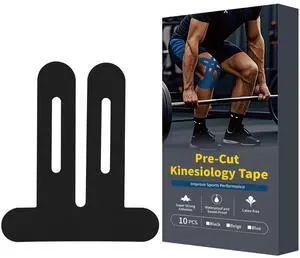 10 Pcs Knee Support & Stability, Precut Kinesiology Tape for Knees, Knee Pain Relief Athletic Tape - Waterproof & Elastic, Breathable Hypoallergenic Latex-Free Tape (Black) 10 Pcs Knee Support & Stability, Precut Kinesiology Tape for Knees, Knee Pain Relief Athletic Tape - Waterproof & Elastic, Breathable Hypoallergenic Latex-Free Tape (Black)