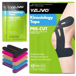 Precut Kinesiology Tape for Knees, 12 Pcs Individual Packaged (Black) Precut Kinesiology Tape for Knees, 12 Pcs Individual Packaged (Black)
