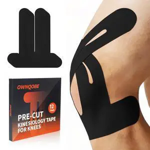 Precut Kinesiology Knee Tape for Sports, 12 Pack, Waterproof, Black Precut Kinesiology Knee Tape for Sports, 12 Pack, Waterproof, Black