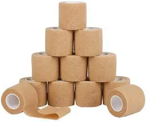 12 Pack Self Adherent Cohesive Wrap Bandages 2 Inches X 5 Yards,First Aid Tape, Elastic Self Adhesive Tape, Athletic, Sports wrap Tape, Bandage Wrap for Sports, Wrist, Skin Colour Athletic Tape 12 Pack Self Adherent Cohesive Wrap Bandages 2 Inches X 5 Yards,First Aid Tape, Elastic Self Adhesive Tape, Athletic, Sports wrap Tape, Bandage Wrap for Sports, Wrist, Skin Colour Athletic Tape