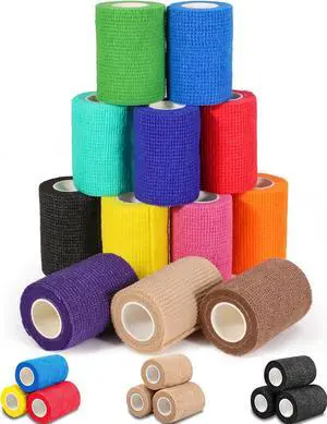 12 Pack Self Adhesive Bandage Wrap, 3" X 5 Yards Elastic Cohesive Bandage Wrap, Vet Wrap, Ankle Tape, Tattoo Grip Tape Wrap, Color Athletic Tape 12 Pack Self Adhesive Bandage Wrap, 3" X 5 Yards Elastic Cohesive Bandage Wrap, Vet Wrap, Ankle Tape, Tattoo Grip Tape Wrap, Color Athletic Tape